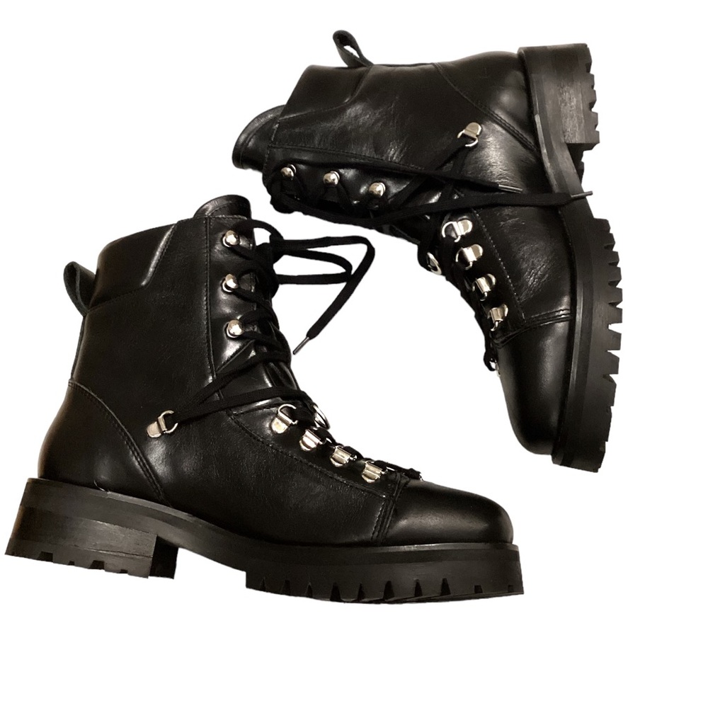 NWT All Saints Franka Leather Hiking Combat Boots in Black Size 9 - Picture 13 of 16